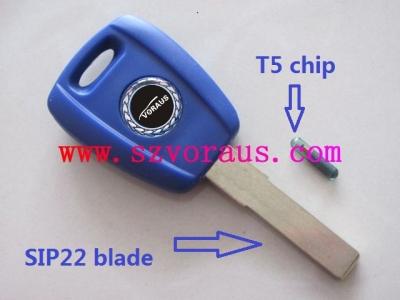 China Plastic and metal case fi transponder key with T5 chip and SIP22 cloneable blade, transponder key for sale