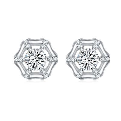 China Casual/Sporty female senior sense of fashion simple bamboo hexagonal hundred matching zirconia earrings for sale