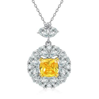 China American style princess crowned crown love necklace Luxury Shiny Citrine Fancy Zirconia Cut Pure Silver Pendant Necklace for sale