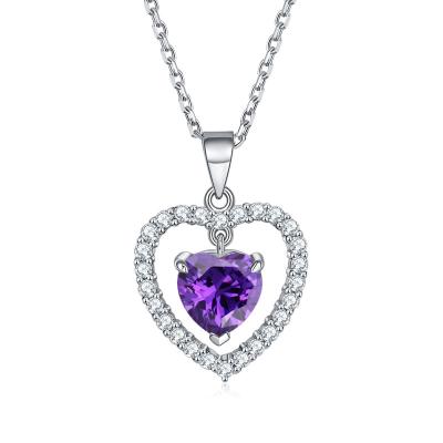 China Romantic 925 Sterling Silver Heart zirconia love necklaces Fashion Pendant Jewelry Women Senior Sense Necklace for sale