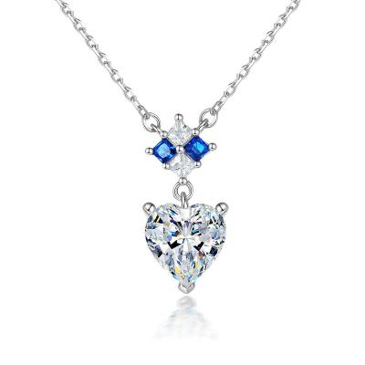 China TRENDY Silver Collarbone Chain Ladies Summer Jewelry 2022 Sapphire Heart-Shaped Zirconia Pendant Necklace for sale