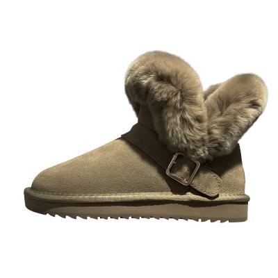 China 2021 Winter Outdoor Women's Fur Boots Warm Suede Women's Custom Round DES Fur Flat Women's Boots Boots Women's Snow Boot for sale