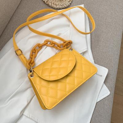 China Portable 2023 Korean Lattice Shoulder Small Bag Women's Messenger Small Square Chain Hand Bag Wholesale Pu Ladies Handbag for sale