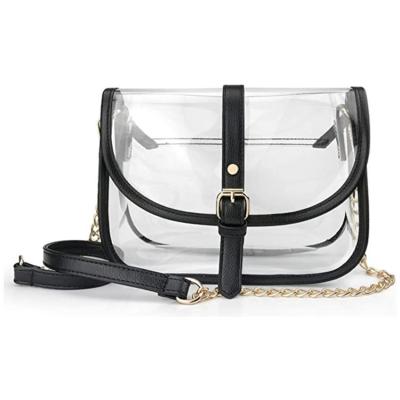 China Easy Carry Crossbody Bags Women's Clear Messenger Stadium Approved Bag Transparent Pvc Ladies Handbag Good Quality Clear Crossbody Bags for sale