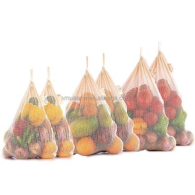 China Agriculture 3 Pcs Mesh Drawstring Bag Cloth Twine Mesh Shopping Bag With Cloth Sewing Label for sale