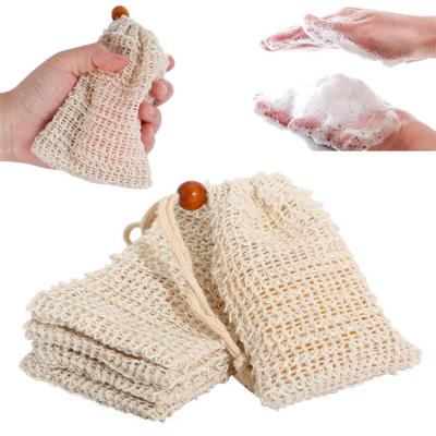 China Eco-Friendly Natural Soap Saver Cotton Sisal Cotton Mesh Soap Mesh Touch Bag Comfortable Washable Organic Soap Bag for sale