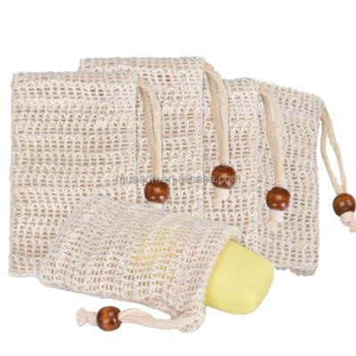 China Wholesale Plain Organic Mesh Natural Eco-friendly Hand Soap Bag With Sisal And Cotton Bag For Perffacial Detergent for sale