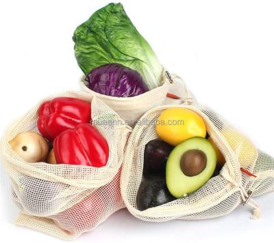 China BIODEGRADABLE Reuseable produce bags, cotton net mesh for shopping and storage (fruit, vegetable, etc.), washable, biodegradable, food safe cotton mesh for sale