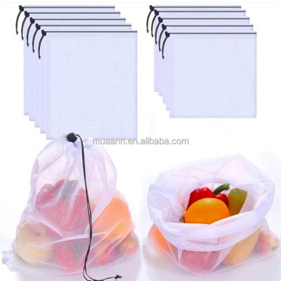 China Best Selling 100% Custom Drawstring Logo Flexible Recyclable Eco-Friendly RPET Polyester Soft Packaging Mesh Bags For Shopping for sale