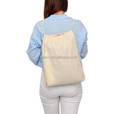 China Beam Port Wholesale Custom Printed Logo Promotional Reusable Eco Natural Canvas Cotton Backpack Drawstring Bags for sale