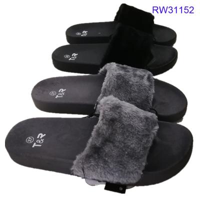 China RW31152 Travel Embroidery Fur Slippers, High Quality Custom Logo Fur Slide Sandals for sale