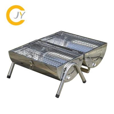 China Easily Assembled Hot Selling Foldable Silver BBQ Outdoor Portable Charcoal Camping Grill With Two Cooking Areas for sale