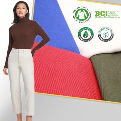 China Shrink-Resistant NO MOQ Piece Dye Plain Color 108*56 16*12 Organic 100% Cotton Twill Fabric For Pants Jackets Shorts for sale