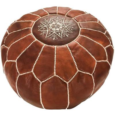 China Best Factory CLASSIC Vintage Hendfry Brown Leather Pouf Ottoman for sale