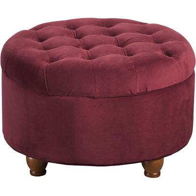 China Large Tufted Fabric Leather Foldable Button Around Stool Storage Ottoman Pouf for sale