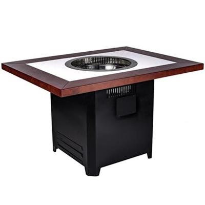 China Waterproof Chinese Smokeless Commercial Restaurant Dining Wooden Hot Pot Table for sale