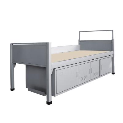 China (Full Size) School Dorm Metal Adjustable Bed With Wardrobe Bedroom Furniture Rental Estate Metal Dorm Steel Bunk Bed for sale