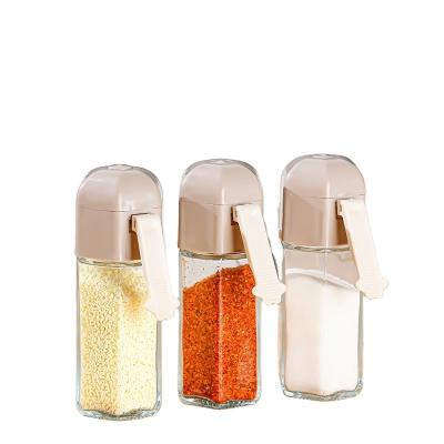 China Add type household solid seasoning pepper kitchen glass seasoning bottle press separate bottling moisture proof jar for sale