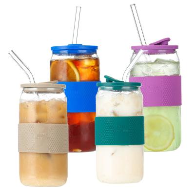 China New 16oz 20oz Juice Beer Durable Beer Glass Clear Juice Cola Milk Glass Mason Jar Fashionable Custom Reusable Globe Cup Drinkware Snow Can Tumbler With Lid/Straw for sale