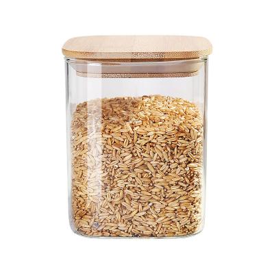 China Storage Jars Hot Sale Household Kitchen Square Spice Glass Jars With Bamboo Airtight Lids For Storage Eco-Friendly Glass Jar Food Glass Jar for sale