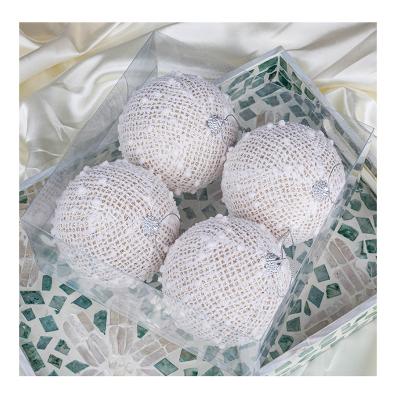 China Christmas Tree Decorations Four In A Box 10cm Fabric Art Foam Christmas Ball Christmas Tree Decoration Ball Set Can Be Customized for sale