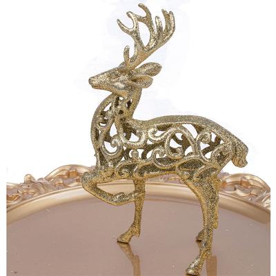 China Table Setting Wholesale Holiday Tree Bow Knot Tree Ornament Hollow Sika Deer Gold Glitter Plastic Outdoor Christmas Decor for sale