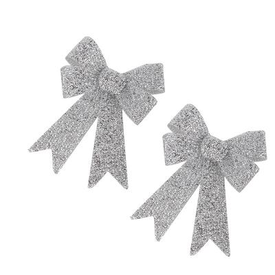 China White Shiny Glitter Bow Christmas Tree Decoration Manual Bow Fabric Christmas Tree Decoration for sale