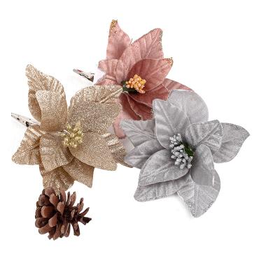 China Fabric / Handcraft Christmas Decoration Fabric Flower Clip Holiday Supplies Flowers Christmas Decoration for sale