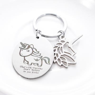 China Custom Cute Europe Own Design Key Chain Unicorn Text Badge Key Chain Image With Word Letters for sale