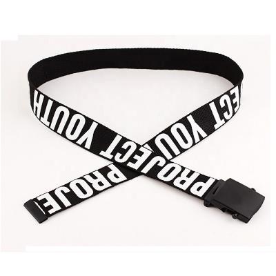 China Wholesale Custom Made Eco-Friendly Men's Logo Printed Flip-Top Cotton Fabric Colorful Canvas Web Belt for sale