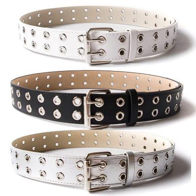 China White Fashional Men's Double Eyelet Cotton Linen Fabric Polyester Casual Belts for sale