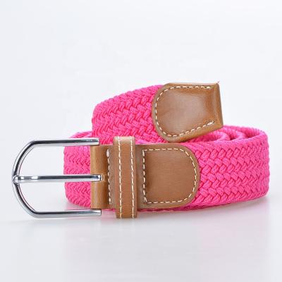 China Fashional Custom Red Elastic Braided Stretch Braided Stretch Woven Belts With Alloy Buckle for sale