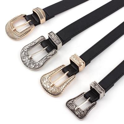 China Women's PU Leather Belt Vintage PU Waist Belt Western Double Buckle Leather Belt For Jeans Dress for sale