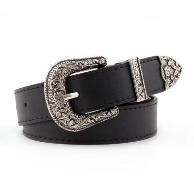 China PU Leather Women's Western Leather Belts With Vintage Metal Buckle For Jeans Pants Dress 1.1 Inch Width for sale