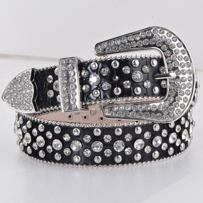 China New Design Western Bling Diamond Studded Men Belts Clear Crystal Rhinestone Studded Gold Leather Belt Cinto De Strass de Fashion.Casual for sale