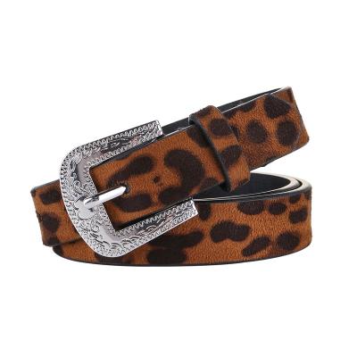 China Women PU Leather Belt Leopard Print Suede Leather Belt for Dress and Jeans with Fashion Alloy Buckle for sale