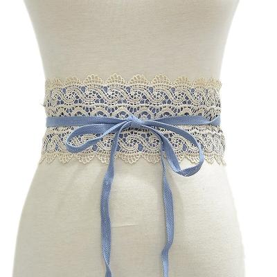 China Women's Lace-Flower Waistband Bow Tie Wrap Around Boho Soft Leather Corset For Dresses for sale