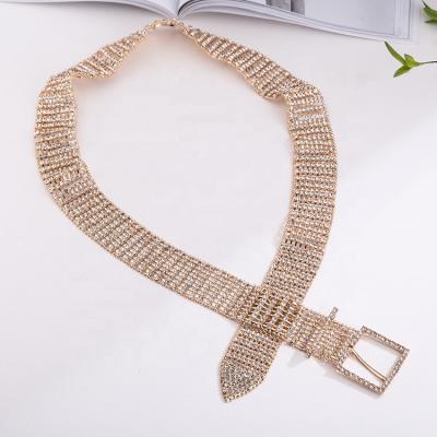 China Shiny Diamond Crystal Waist Belt Accessories Chain Full Rhinestone Gold Metal Belts Women Gold Sexy Wide Belts for sale