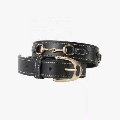 China Luxury Fashionable Equestrian Horse Rider Belt Rose Gold Bit Rose Gold Buckle Leather Black for sale