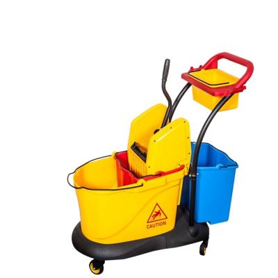 China Sustainable Plastic Down-Press Double Broom Cleaning Trolley For Hotel for sale