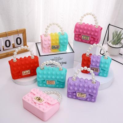 China Cheap Designer Mini Jelly Bag Purse Kids Handbags Mini Bags Silicone Bubble Rainbow 2022 Fashion Prices for sale