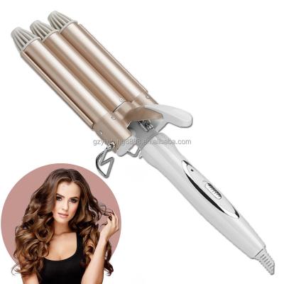 China For Home Use Hot Selling Ceramic Rotating Hair Curler Hair Curler 3 Large 3 Barrel Silk Wave Hair Curler TKA for sale