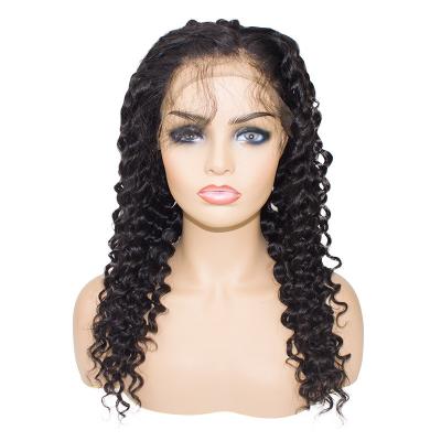 China Long Water Wave Curly Hair Wig Deep Black Human Hair Lace Front Wig for sale