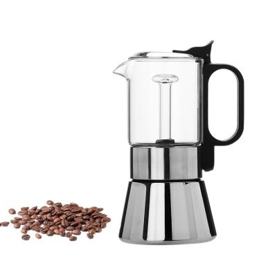 China New RV Glass+Stainless Steel/Stainless Steel Bottom Pot Coffee Maker Moka Pot for sale