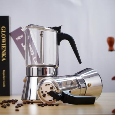 China WITH LID New Design High Quality Borosilicate Steel Glass&Stainless Espresso Mocha Pot Transparent High for sale