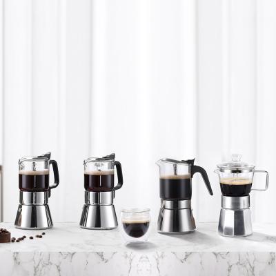 China WITH LID wholesale OEM espresso coffee maker, CUSTOM LOGO mini espresso coffee maker portable moka pot for sale