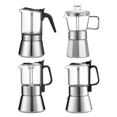 China WITH LID Stovetop Espresso Coffee Maker Stainless Steel Stovetop Electric Heat Resistant Glass Mocha Pot for sale