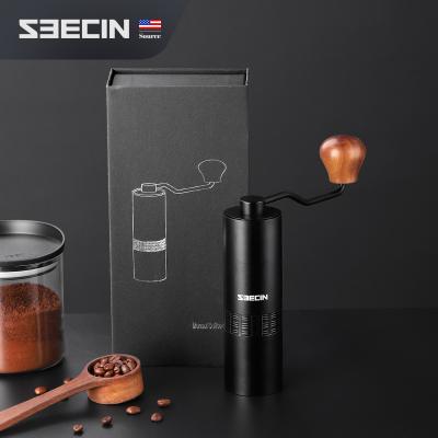 China Customized Eco-friendly Logo Handle Wooden Manual Stainless Steel Sharp Burr Portable Coffee Grinder for sale