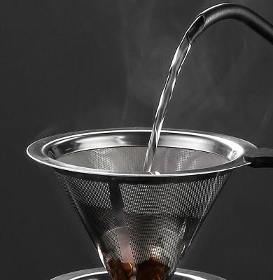 China Hot Selling Traditional Manual Coffee Filter Stand Fine 304 Stainless Steel Reusable Coffee Filter for sale