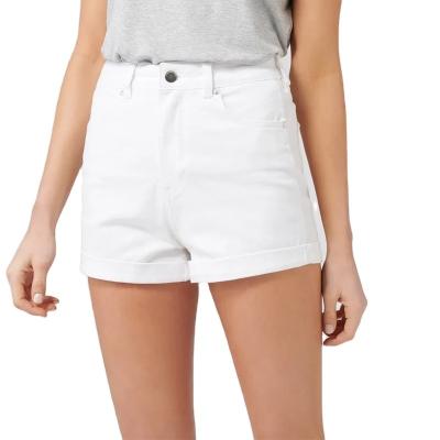 China Women High Waisted Worked Fit Sustainable Womens Cuffed Edge Stretch Cotton Denim Shorts for sale